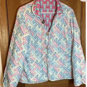 Reversible Quilted Puffer Jacket in Pink, Blue & Cream Dizzy Lizzy